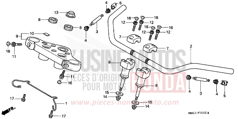 TUYAU DE GUIDON/PONT SUPERIEUR de Shadow Aero NOIR (NH1A) de 1997